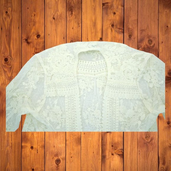 Sundance Divine Lace Kimono Open Front Cardigan Ivory Off-White Cream Size Small - Picture 6 of 9